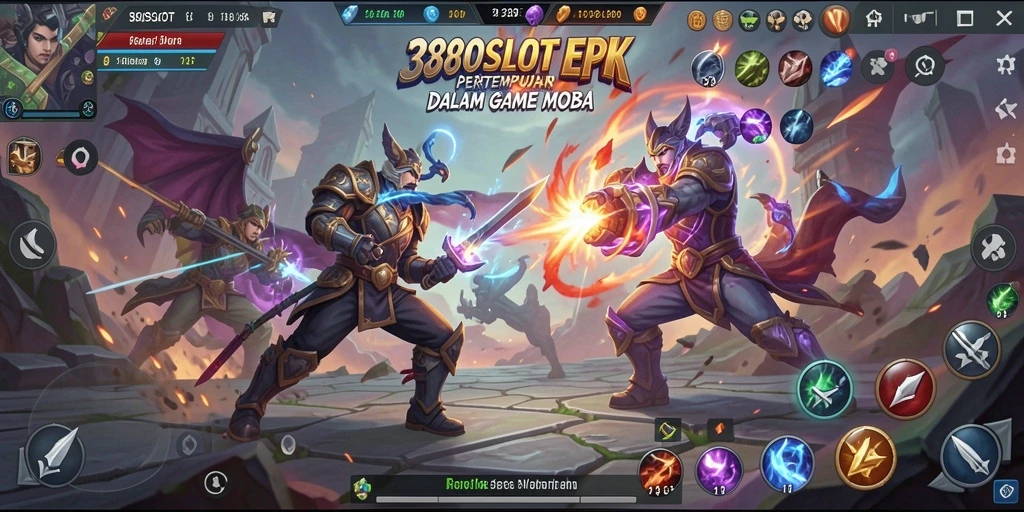 Screenshot gameplay 380SLOT menampilkan pertarungan MOBA yang intens.