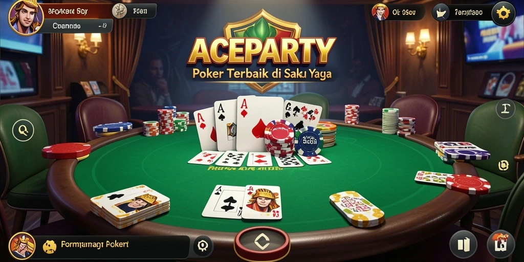 Screenshot gameplay ACEPARTY menampilkan suasana poker yang mendebarkan.