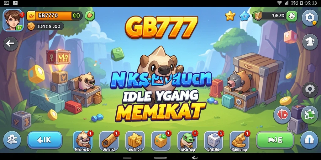 Screenshot utama menampilkan karakter lucu dalam game Idle yang penuh warna.