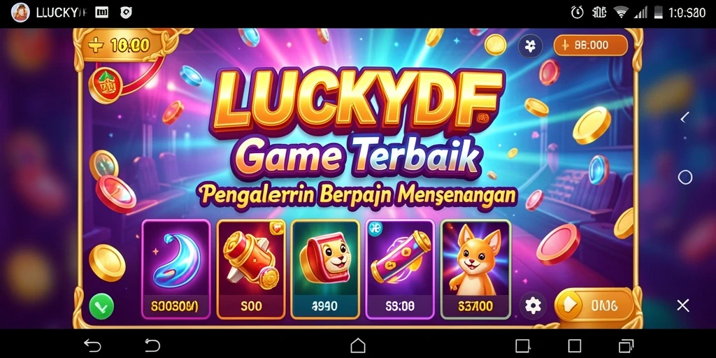 Tampilan gameplay LUCKYDF yang menarik menunjukkan simbol dan animasi yang memukau.