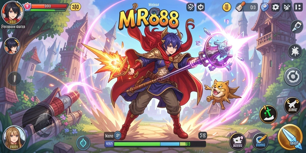 Screenshot MR888 menampilkan pertarungan seru dalam gaya Anime.