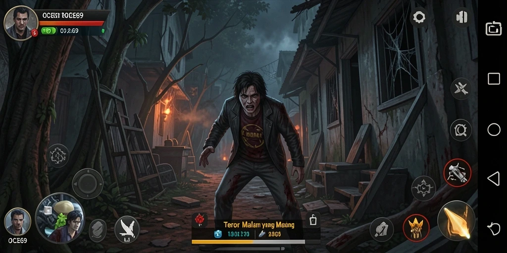 Screenshot utama OCE69 menampilkan suasana Horror yang mencekam dengan efek visual yang menakutkan.