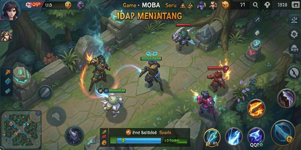Tampilan penuh aksi dari gameplay di QQRP saat bertarung dengan tim.