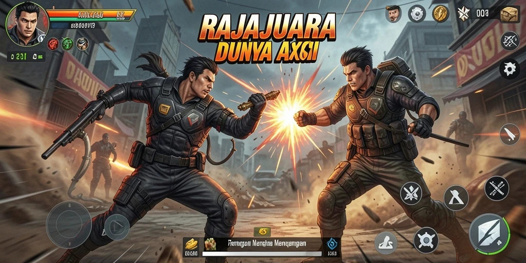 Tangkapan layar utama RAJAJUARA menampilkan aksi pertarungan mendebarkan.